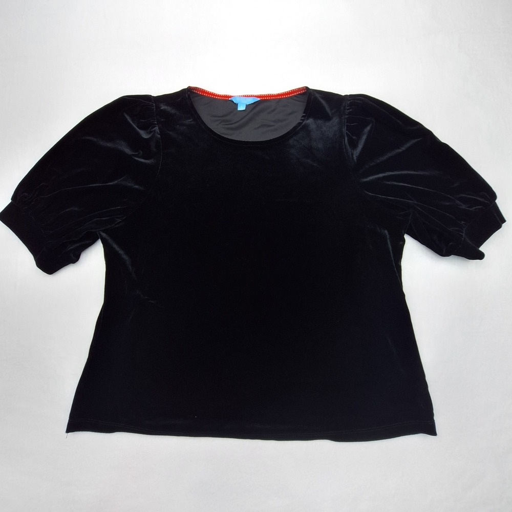 Draper James RSVP Velvet Top Womens Large Black Puff Sleeve Goth Holiday